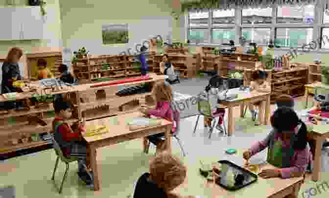 A Montessori Classroom For Elementary School Children, With Children Engaged In A Variety Of Activities, Including Science Experiments, Writing, And Math. Montessori From 0 To 3 Years : A Complete Guide To Montessori Education With All Its Principles And Activities For Children